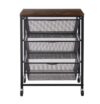 Edifice 3-Tier Rolling Mesh Basket Cart with Faux Wood Top - Heavy Duty Storage Organizer Utility Cart with 3 Easy-Glide Removable Drawers, 360° Swivel Locking Wheels & Leveling Feet for Home & Office