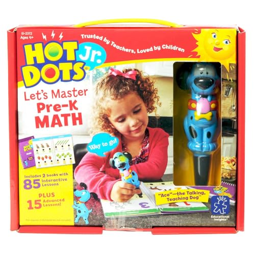Educational Insights Hot Dots Jr. Let's Master Pre-K Math Set, Homeschool & School Math Workbooks, 2 Books & Interactive Pen, 100 Lessons, Ages 4+
