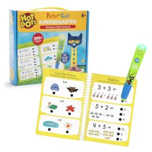 Educational Insights Hot Dots Pete The Cat Kindergarten Reading & Math Workbook - Kindergarten Workbooks with Interactive Pen, Homeschool Learning Books, Build Early Reading & Math Skills, Ages 5+