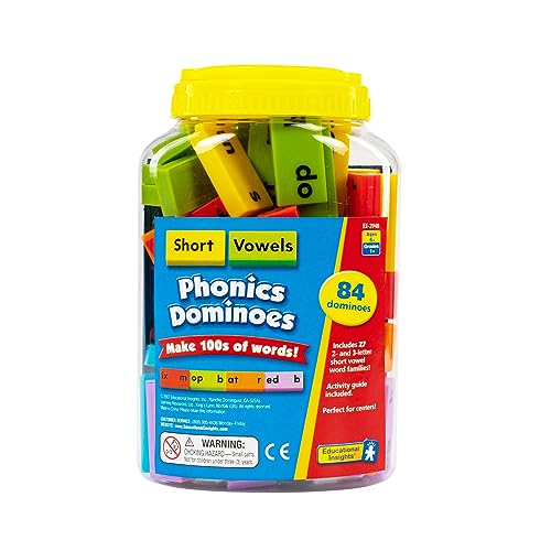 Educational Insights Phonics Dominoes: Short Vowels - First Grade Phonics Games for Kids Ages 6-8, Learn to Read with Phonemic Awareness Manipulatives, 1st Grade Learning Toys, Word-Building Tiles