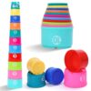 Educational Stacking Toys for Toddlers 1–3 | Numbers & Alphabet Stacking Cups Set | 10-Piece Baby Stacking Cups for Babies 6–12 Months & Toddlers 1–3 | Montessori Learning Toy, Rainbow (10Pcs)