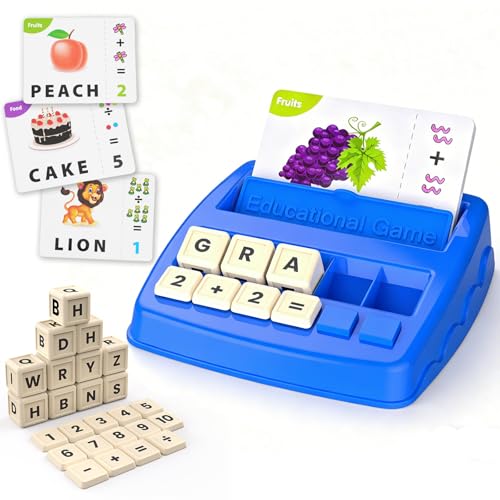 Educational Toys Learning Games for Kids 3-8, Matching Letter Spelling Early Math Game for Preschool& Kindergarten Kids Boys and Girls ,Christmas Birthday Gift for 4 5 6 7 Boys Girls(Navy Blue)