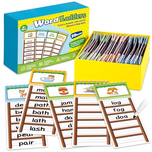 Edulok 30 Word Ladder Flip Books,Phonics Flash Cards,Word Ladders Word Family Build Book,Sight Words Reading Spelling Games Phonics Flip Books for Kids Classroom Homeschool Preschool Learning Activity