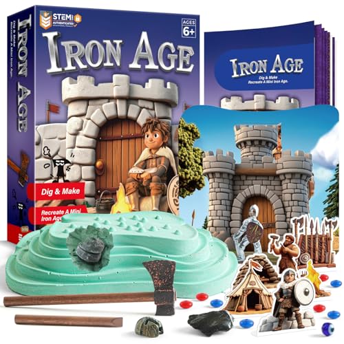 EDUMAN Iron Ages Fossil Dig Kit for Kids, Dig it Up Ancient Creatures Kit, Archaeology Kits with Mining Kit Tools, Educational Toys & Stem Toys for Kids Age 6 for Boys Girls