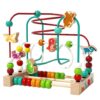 edutree Wooden Bead Maze Roller Coaster Toys for Toddlers, Dinosaur Colorful Shape Montessori Toys for 2-3 Year Old, Educational Learning Counting Toy for Baby Kids, Gift for Girls Boys