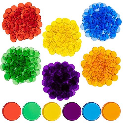 edxeducation Transparent Counters | Set of 500 | 6 Colors | 0.75" dia. | Math Manipulatives Kindergarten | Counting, Sorting, Light Box and Bingo