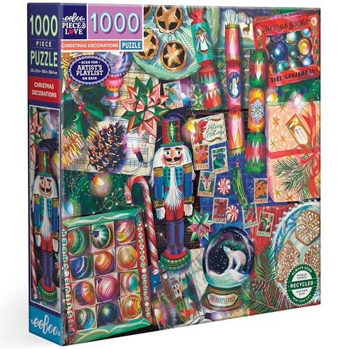 eeBoo 1000 Piece Puzzle - Christmas Decorations Jigsaw Puzzle for Adults, Square 23" x 23" Made with Recycled Board & Vegetable-Based Ink