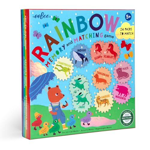 eeBoo: Rainbow Memory Matching Game - 24 Pairs to Memorize & Match, Colors & Animals, Encourages Recognition, Concentration Skills, Kids Ages 5+