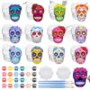 Eersida 12 Sets Day of the Dead Skull Ceramic Figures to Paint Halloween Flower Skull Ready to Paint Your Own Figures DIY Unpainted Ceramic Paintable Figurines Kit Crafts with Brush Palette for Adults