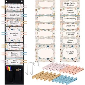 Eersida 57 Pcs Student Behavior Clip Chart for Classroom Behavior Management Track Reward Pocket Chart Hanging Bulletin Board Teacher Supplies for School Office Preschool Homeschool(Boho)