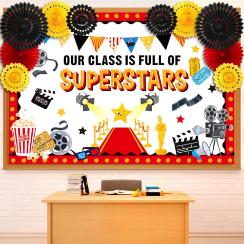 Eersida Back to School Bulletin Board Decorations with Paper Fans 3D Summer Classroom Bulletin Board Hawaiian Ocean Ice Pop Cutouts School Vbs Library Church Window Wall Decor(Movie)