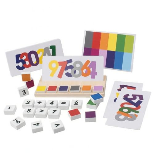 EHJRE Children Arithmetic Board Cognitive Development Toy with Wooden Digit Cubes Symbols Recessed for Hand Eye Coordination and Equations Suitable for Classroom Stations Home Study Travel Learning