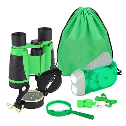 EHJRE Children Exploration Equipment Kit Binoculars Compass Flashlight Whistle Loupe Backpack Nature Discovery Set for Kids Suitable for Camping Games Hiking Practice School Activities
