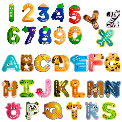 EHR Magnetic Letters and Numbers,Colorful ABC Animal Alphabet Fridge Magnets,Educational Spelling Learning Game Toys for Kids,Toddlers 3 4 5 Years Old (Uppercase Letter+ Numbers)