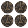 Eiffel Tower Print Drink Coasters for Coffee Table 4 Pack