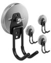 EilxMag 4Pack 3.2" Heavy Duty Magnetic Hooks, 100LBS+ Strong Large Garage Hooks with Anti-Slip Coating, Magnetic Hanger Holder for Metal Cabinet, Pegboard, Ropes, Drill(Black, J Hook)