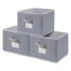 EITMOW 11 inch Woven Fabric Bins, Storage Baskets, Storage Cubes with Reinforced Handles, Organizer Bins for Closet Shelves, Foldable (3, Gray)