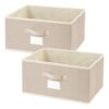 EITMOW 15.7 inch Woven Fabric Bins, Storage Baskets, Storage Cubes with Reinforced Handles, Organizer Bins for Closet Shelves, Foldable (2, Beige)