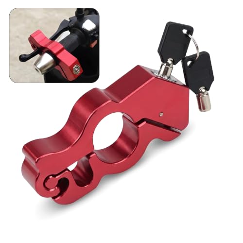 EJOWMOW Motorcycle Handlebar Lock, Heavy Duty Press Adjustable Throttle Brake Lock, Alloy Rust-proof Anti-theft Security Device, Universal Portable Accessories for Motorcycles & Bikes (Red)