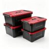 ekoaekoa 4 Pack Heavy Duty Storage Box with Lid, Stackable Plastic Storage Bin Set (2 x 21 QT + 2 x 10.6 QT), Garage Tool Organizer, Durable Storage Containers for Home, Office, Workshop and Moving