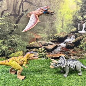 EKU Dinosaur Toys Wing Flapping Pterodactyl Toy Quetzalcoatlus, Chomp Action T Rex Tyrannosaurus, Head Moves Attack Triceratops Realistic Dino Action Figures for Kids 3-12 Jurassic World Toys