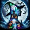 Ekuxom Halloween Diamond Painting for Adults-Moon Witch Diamond Art Kits