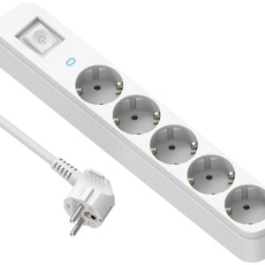 Electraline 62426 Prima 5-Way Schuko Power Strip (16 A) with Surge Protection and On/Off Switch, 1.5 m Cable, White