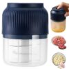 Electric Garlic Chopper - Mini Portable Food Processor, 300ml Rechargeable Chopper With 6 Sharp Blades For Nuts, Spices, Garlic, Vegetables - Ideal Kitchen Gadget, Blue Blue 4 Blades