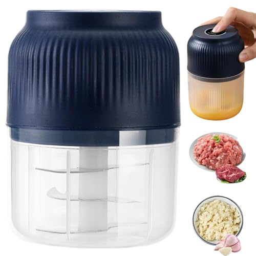 Electric Garlic Chopper - Mini Portable Food Processor, 300ml Rechargeable Chopper With 6 Sharp Blades For Nuts, Spices, Garlic, Vegetables - Ideal Kitchen Gadget, Blue Blue 4 Blades