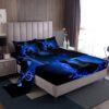 Electric Guitar Bed Sheet Set Twin Size,Rock Music Theme Guitar Musical Notes Sheet Set,Neon Blue Glowing Modern Artistic Bedding Set with 1 Flat & 1 Fitted Sheet with 1 Pillow Sham