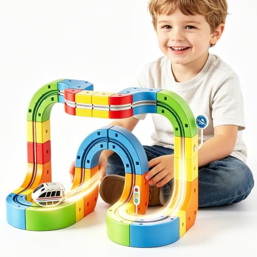 Electric Train Set 3D Flexible Race Track for Kids 3 4 6 7 8 Years Old, Race Car Track with Anti-Gravity and Motorized Car, Building Toy Train Track Educational STEM LearningToy for Boys Girls, 83PCS