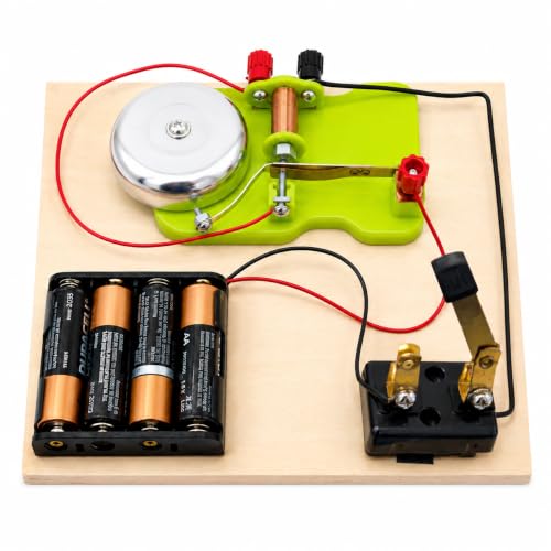 Electric Trembler Bell Electromagnetism Circuit Training Kit - MINISCIENCE.COM - Exposed Make-and-Break Mechanism, Knife Switch and Wooden Mounting Base, 6V Educational Demonstration Equipment,