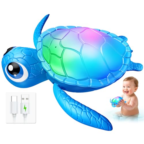 Electric Turtle Bath Toys - Automatic Swimming with Colorful LED Lights, Rechargeable & Auto Shut-Off, Water Pool Floating Toys Bath Bath Toys Easter Basket Stuffers for Toddlers Kids Ages 1-3 2-4 4-8