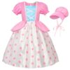 EleFairy Girls Pink Polka Dot Princess Costume Dress Up Set with Hat, 5-6Y