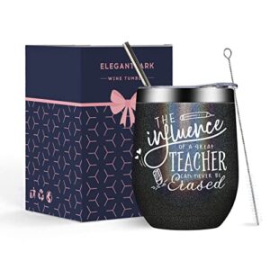 ELEGANTPARK Teacher Gifts for Women 12oz Black Teacher Tumbler with Straw