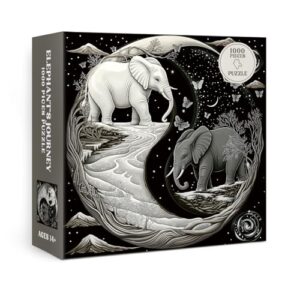 Elephant Moon Yin Yang Puzzle 1000 Piece for Adults, Stars River Tree Fantasy Jigsaw Puzzle, Galaxy Butterfly Mountains Animals Puzzles