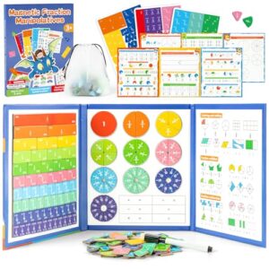 ELESULTRA Magnetic Fraction Manipulatives for Kids - 120PCS Color-Coded Fraction Tiles & Circles with Dry Erase Marker, Worksheets & Storage Bag Montessori Math Manipulatives for Elementary Homeschool