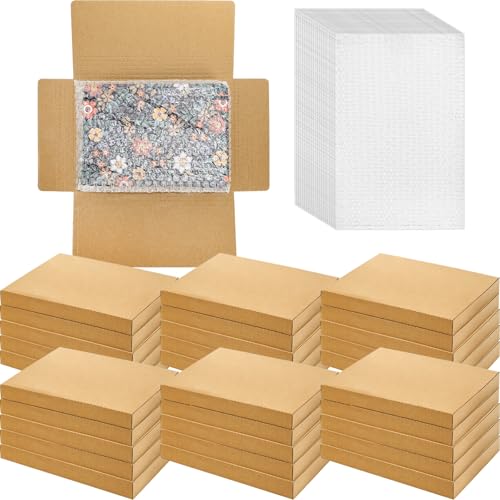 ELFULLY 30 Pack Comic Book Mailers, 7.8×11×1.5" Corrugated Flat Cardboard Boxes with 30 Bubble Pouches, Easy Fold, Crush Resistant Kraft Rigid Mailers for Shipping Photos Magazines, Height Adjustable