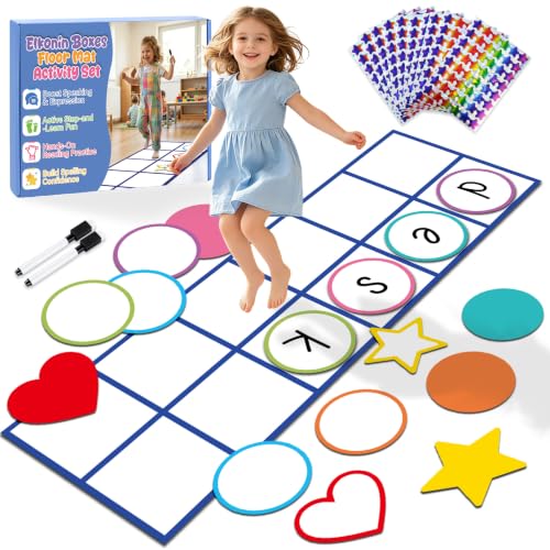 Elkonin Box Floor Mat Activity Set, Phonemic Awareness Phonics Games, Toddler Preschool Kindergarten Classroom Must Haves, Science Reading Learning Materials Manipulatives,Kids Active Play Gross Motor