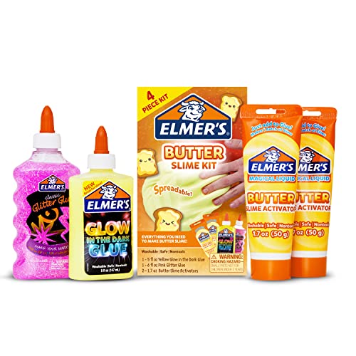 Elmer’s Butter Slime Kit, Includes Glow in the Dark Glue, Glitter Glue, Slime Activator, 4 Count - Kids Activity, Creative Fun, Arts & Crafts