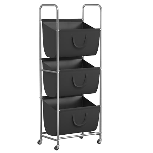 ELYKEN 120L Vertical Rolling Laundry Hamper with Removable Bags, 3 Section Laundry Baskets with Wheels, Space-Saving 3 Tier Laundry Sorter for Small Spaces, Dorm, Bedroom, Bathroom, Laundry Room