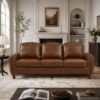 Elyveont 81.5" Brown Classic 3 Seater Faux Leather Sofas Couches for Men