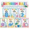 Emotional Uplifting 7 Pcs Bathroom Rules Poster 11x14 in Colorful Toilet Word Wall Art Signs Restroom Rules Paper Print Decor for Boys Girls