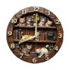 ENFONG Retro Styles Wall Mounted Cats Clock with Quiet Silica Movement & Wooden Frame Decorative Wall Clock for Home Decor