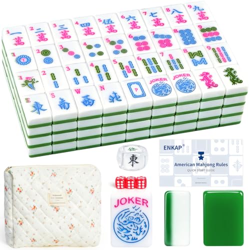 ENKAP American Mahjong Tile Set,166 Green 1.2 in Premium Complete Mahjong Set - Mahjong Set - Great Gift for Clubs, Family Multiplayer Games, Travel, Adults, Seniors, Beginners
