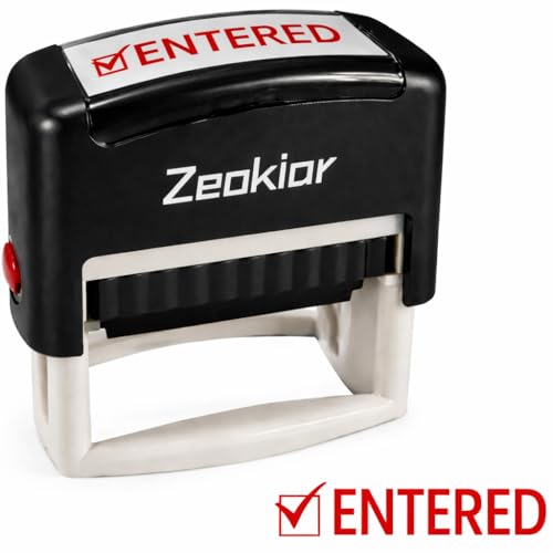 Entered Stamp, Entered Self Inking Rubber Stampers for Office - Business, Accounting, Bookkeeping, Coding, Legal, Notary, Work, Ordering, Inventory Entered Stamps - Red Ink