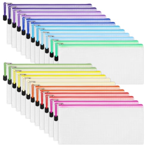 EOOUT Mesh Zipper Pouch 24pcs 9.5x4.5 Inches Small Organizing Bags in 12 Colors for Travel Storage and Office Supplies Storage