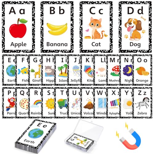 Epakh 26 Pcs Magnetic Alphabet Flash Cards with Storage Box 26 A - Z Letters for Kids, Preschool, ESL, Montessori Learning, Educational Gift for Toddlers, Classroom(Classical)