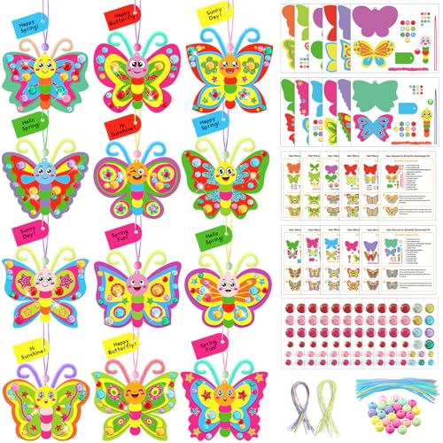 Epakh 36 Sets Butterfly Craft Kits DIY Paper Butterfly Stickers Individually Wrapped Crafts Hanging Decorations Make Your Own Ornaments for Art Activities Favors Summer Summer Camping Party