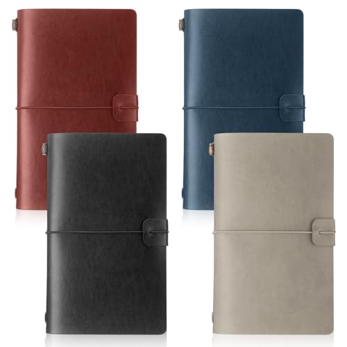 Epakh 4 Pack Vintage Travel Notebook, Refillable PU Leather Cover Lined Journal Notebooks, 80 Sheets/160 Pages, Diary Planner Note Book for Men Women, 4.72 x 7.87''(Black/Navy/Burgundy/Taupe)